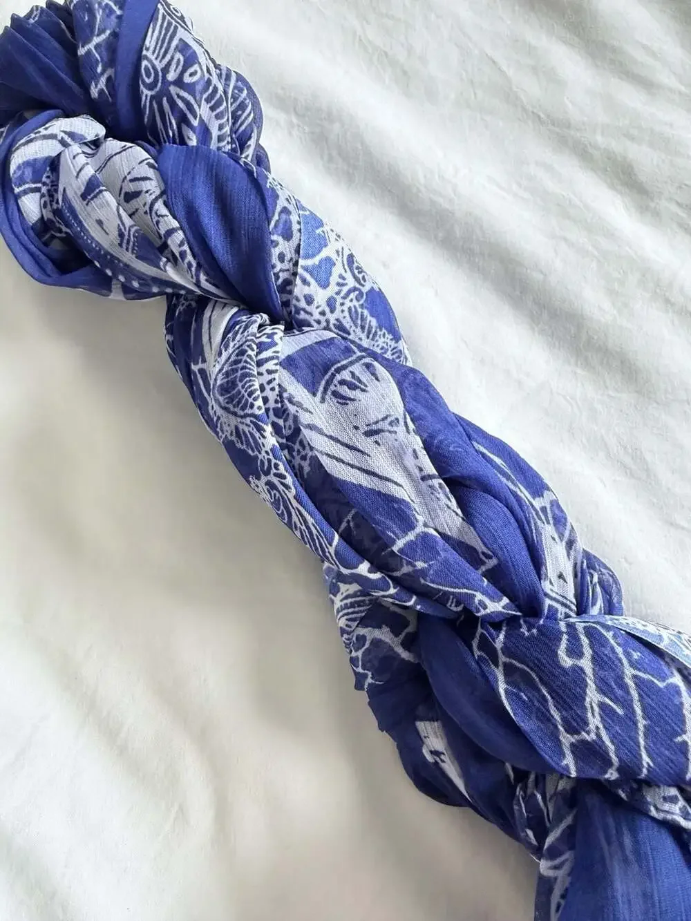 Antica Sartoria by Giacomo Cinque Blue and White Fish Print Polyester Scarf S-70